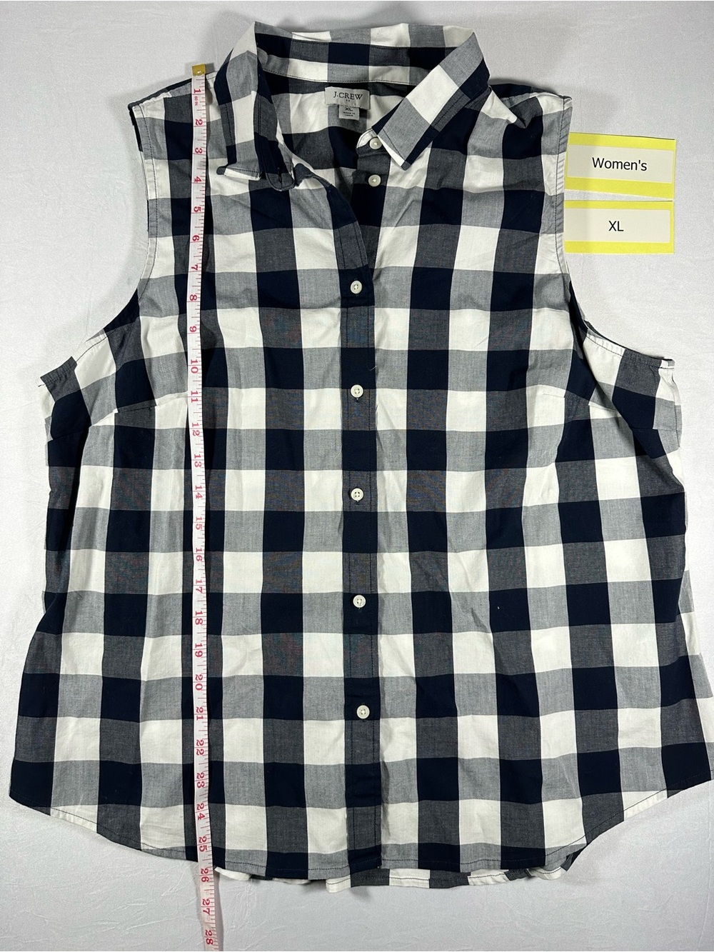 J. Crew Navy & White Buffalo Check Sleeveless Button-Up